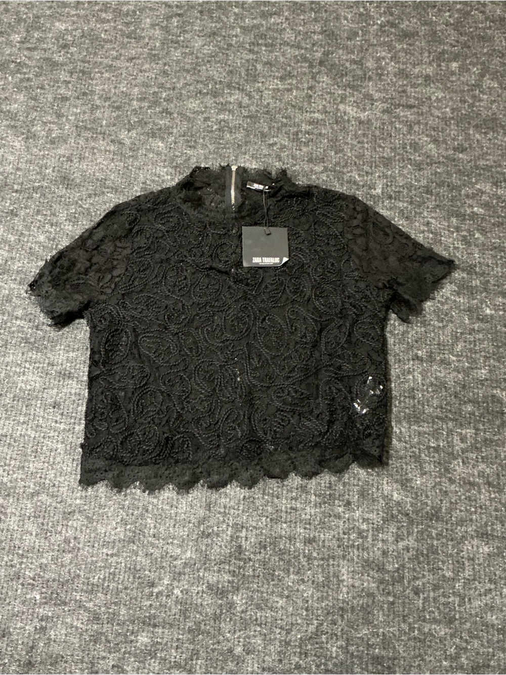 Zara Black Floral Lace Short Sleeve Blouse